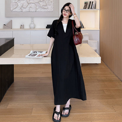 【ワンピース】☀️夏 新作 大きいサイズ レディース 綿麻ロングワンピース 半袖 ゆったり コットンリネン 体型カバー【JZシリーズ】