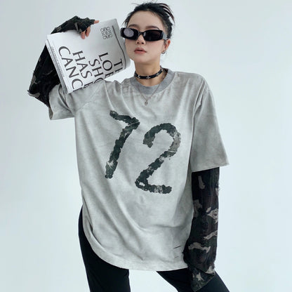 【24AW】【10～15日内発送】【トップス】日系  oversize ヴィンテージ加工 フェイクレイヤード Ｔシャツ【FCシリーズ】