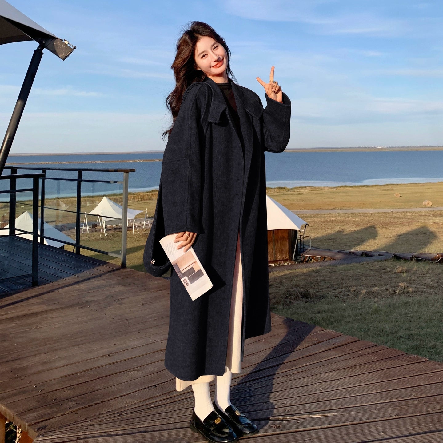 【アウター】韓国風 ダブルフェイスウールコート レディース フード付き 秋冬新作【JZシリーズ】