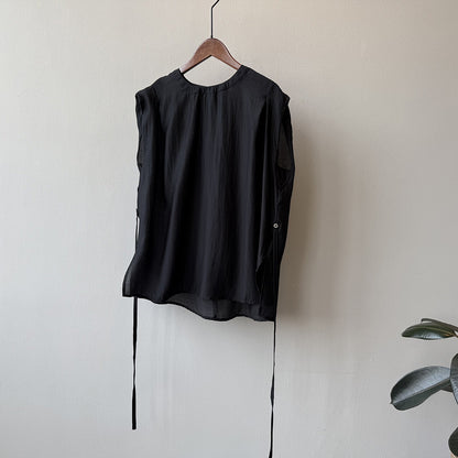 【トップス】夏 バックボタンデザイン ラウンドネック プルオーバー ノースリーブテンセルシャツ【JZシリーズ】