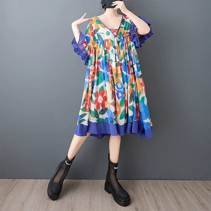 【ワンピース】プリントシフォンワンピース レディース ゆったり 体型カバー 着痩せ ロング丈 夏ワンピース【SHシリーズ】
