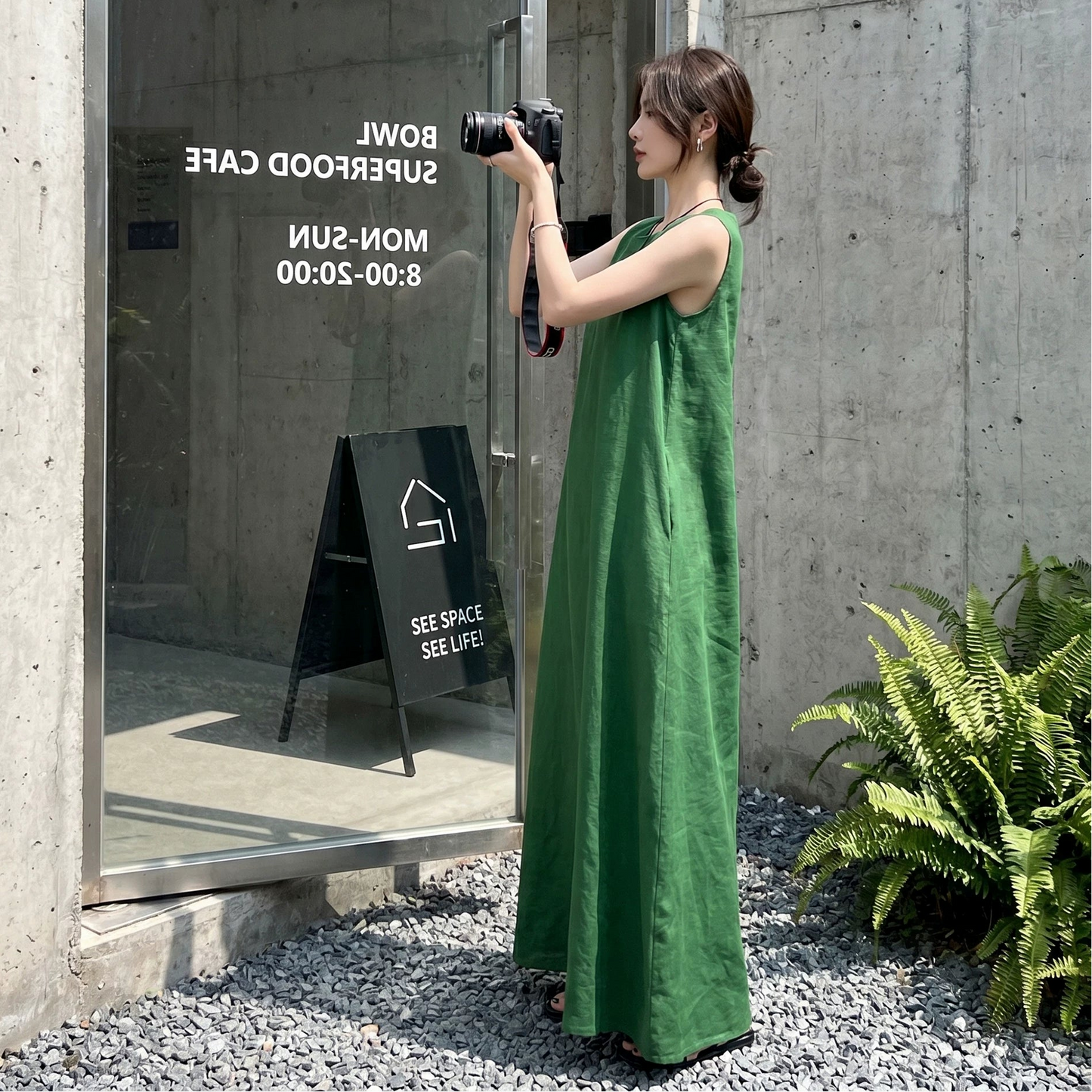 【ワンピース】ノースリーブワンピース レディース 夏新作 体型カバー リラックスシルエット ミモレ丈 ナチュラル【JZシリーズ】