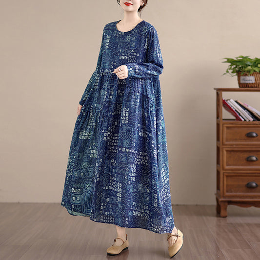 期間限定🍂60%OFF【ワンピース】レトロ花柄ンワンピース レディース 春秋 大きいサイズ 長袖 ロング丈 フレア  ゆったり【SHシリーズ】