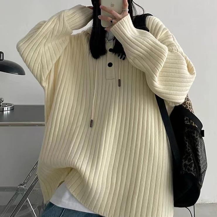 【24AW】【トップス】Oversize ゆったり カジュアル フード付き ニットセーター