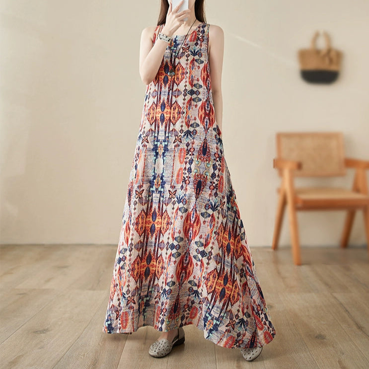 【ワンピース】ボヘミアン 夏 フラワープリント ノースリーブ キャミソール ワンピース【SHシリーズ】