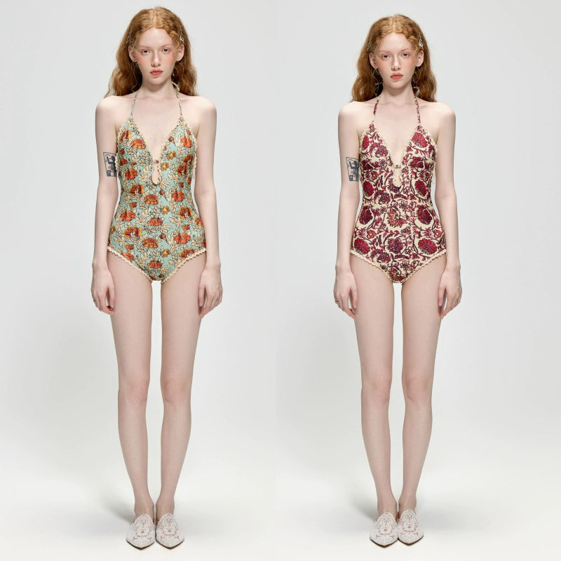 【グッズ】夏 花柄 ホルターネック ワンピース水着 リゾート・温泉・ビーチ用 レディース水着 【SHシリーズ】