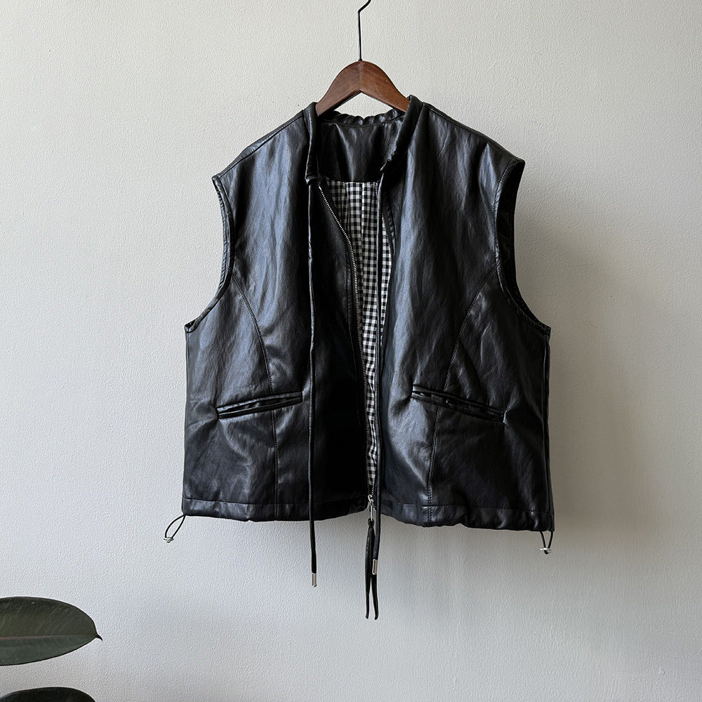 【トップス】春 秋 冬 秋新作 フレンチ デザイン ノースリーブ レザーベスト 【JZシリーズ】