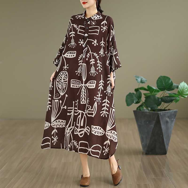 【ワンピース】春 秋 冬 レトロ プリント 花柄 ルーズ ワンピース 【SHシリーズ】