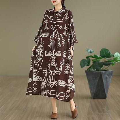 【ワンピース】春 秋 冬 レトロ プリント 花柄 ルーズ ワンピース 【SHシリーズ】