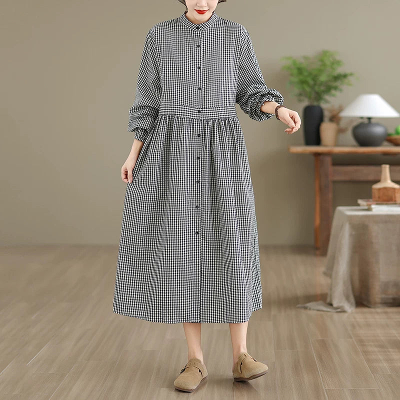 【ワンピース】ひざ下丈 ミモレ丈  レトロ ウエストシェイプ 長袖 ワンピース 【JZシリーズ】