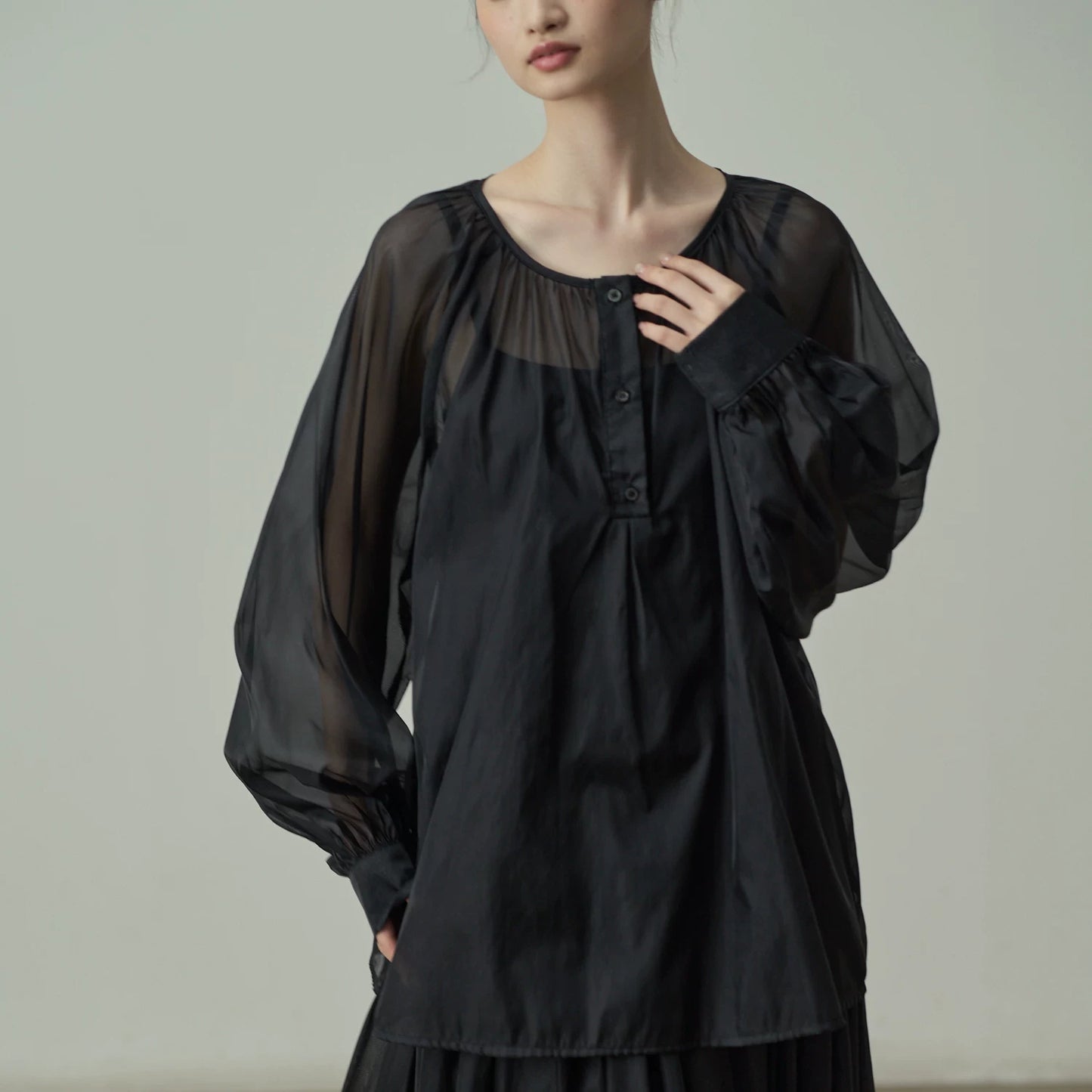 【セットアップ】【単品注文】シアーシャツ＆ロングスカート上下セット レディース 透け感 レイヤード リゾートコーデ【JZシリーズ】