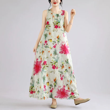 【ワンピース】ボヘミアン ロングワンピース レディース 大きいサイズ ノースリーブ 花柄 ゆったり リゾート風 夏ワンピース【SHシリーズ】