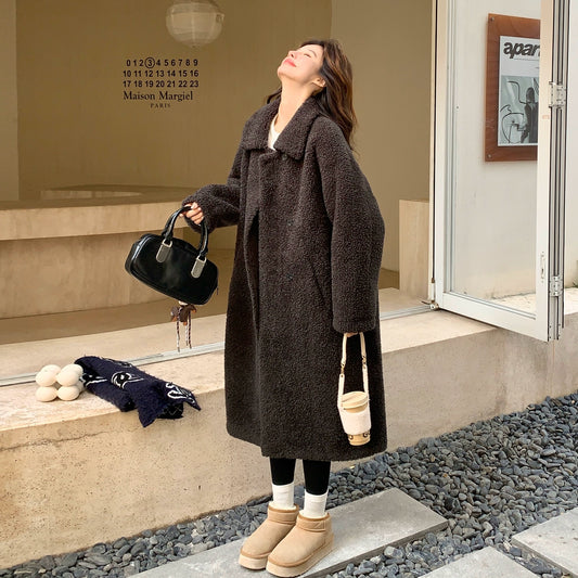 【アウター】ブラウン ムートン調 ミドルコート レディース 冬 あたたかい 着回し【JZシリーズ】