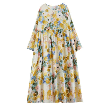 【ワンピース】ラウンドネック ナチュラル ナチュラル プリント 長袖 ワンピース 【SHシリーズ】