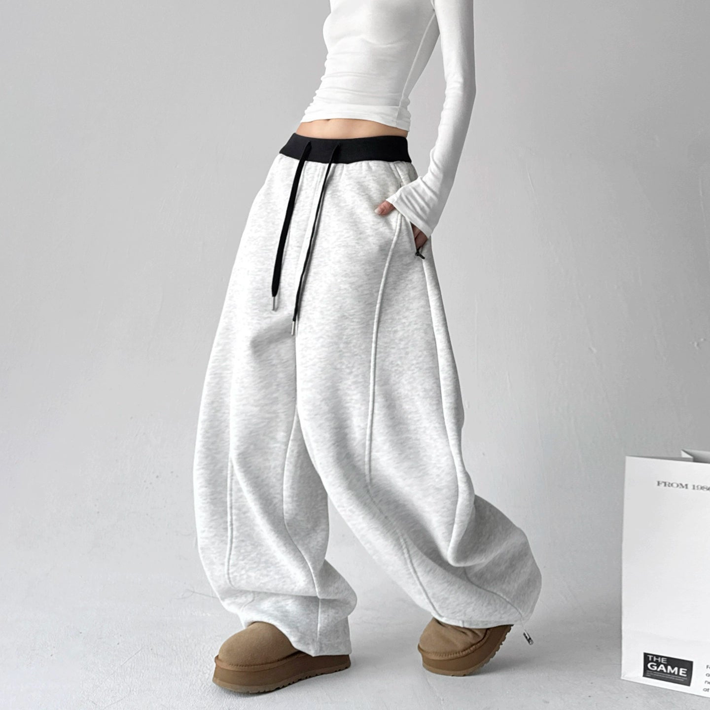 【ボトムス】ワイドスウェットパンツ 裏起毛 冬 しっかり生地 2way ゆったり＆裾絞り【FCシリーズ】