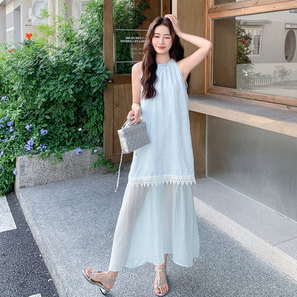 【ワンピース】フレンチ 気質美しい バカンス風 レースコンビネーション ノースリーブワンピース