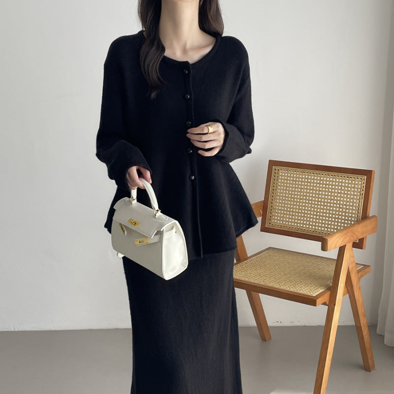 【セットアップ】春 秋 冬 ニットカーディガン + フロア丈 ロングスカート 2点上下セット 【SNシリーズ】