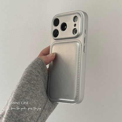 【グッズ】ins風 高級感 ミニマル シルバー 大窓 レザー iPhone17 Pro Max対応 iPhone17 / 16 Pro Max / 15 Pro / 14対応 新作 耐衝撃 男女兼用 ケース