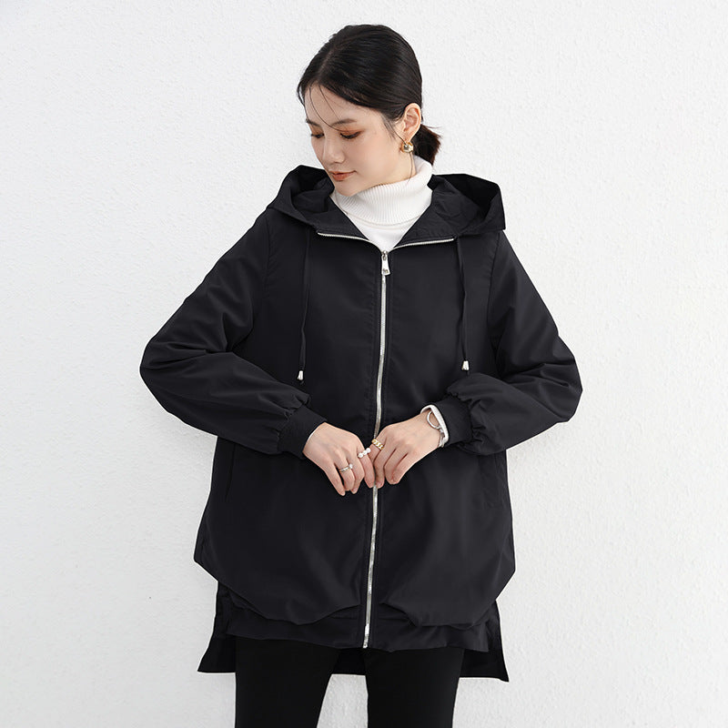 【アウター】春 秋 ゆったり 前短後長 ポケット トレンチコート ジャケット