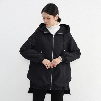 【アウター】春 秋 ゆったり 前短後長 ポケット トレンチコート ジャケット