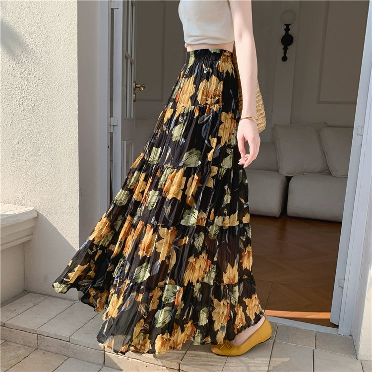 【ボトムス】切り替え  軽やか プリーツ フレア Aライン ハイウエスト シフォンスカート【SHシリーズ】