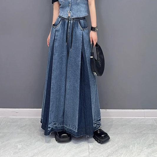 【ボトムス】アメカジ ウォッシュ加工デニムワイドパンツ レディース 春秋 ヴィンテージ風 ルーズシルエット カジュアル【AHシリーズ】