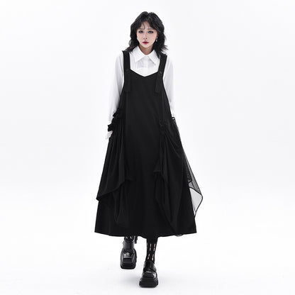 【ワンピース】メッシュ切り替え キャミワンピース レディース  秋新作 ゆったり体型カバー ロング丈 ノースリーブ【AHシリーズ】