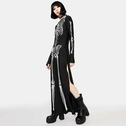【ハロウィン】新作 個性 セクシー ロングワンピース コスプレ プリント スカル柄