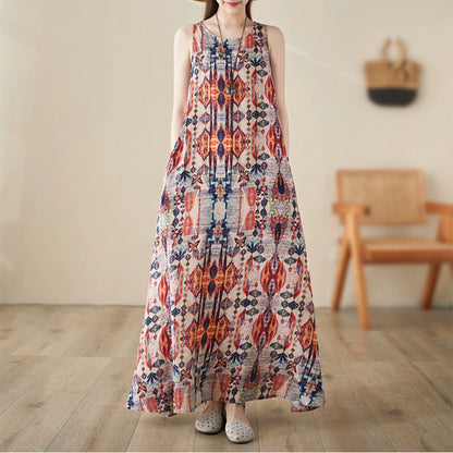 【ワンピース】ボヘミアン 夏 フラワープリント ノースリーブ キャミソール ワンピース【SHシリーズ】