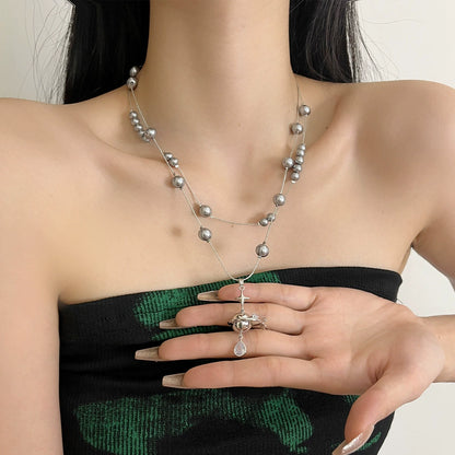 【🎁 B2G1｜先行スタート！】【グッズ】宇宙船 ペンダント× パールネックレス レディース 個性派デザイン ロングチェーン 高見え重ね付けアクセサリー