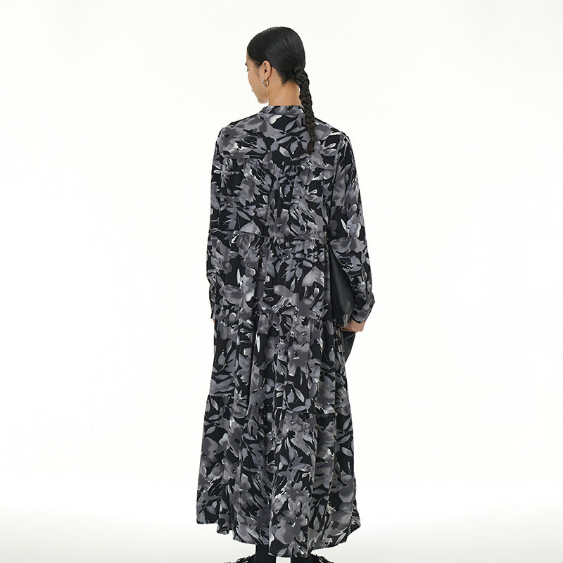 【ワンピース】春 秋 冬 花柄 プリント 長袖 ティアードワンピース 【SHシリーズ】