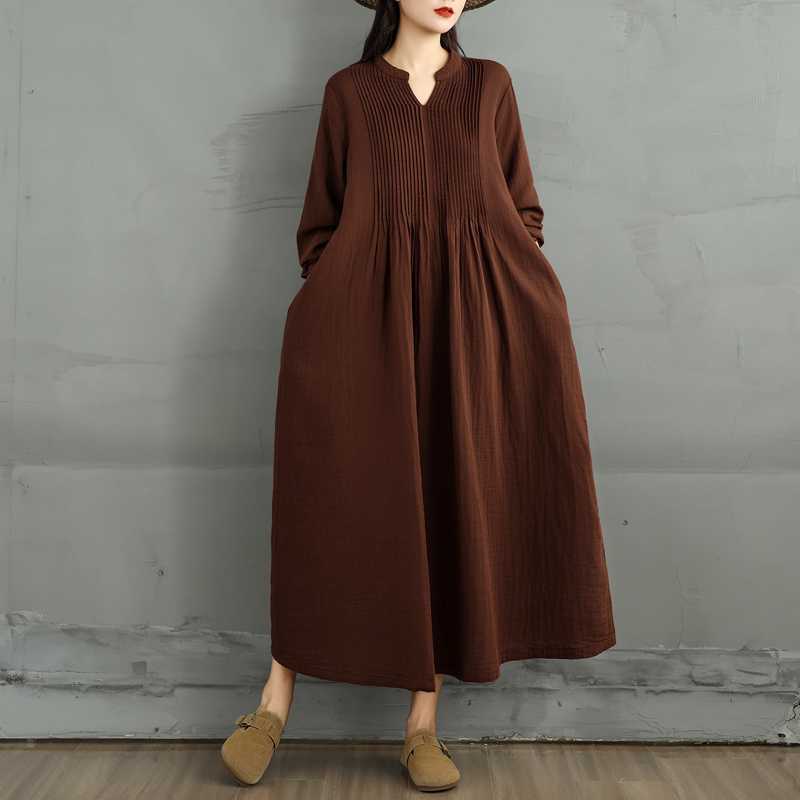 【ワンピース】春 秋 冬 二重ガーゼ レトロ風 フレア 長袖 ワンピース 【SHシリーズ】