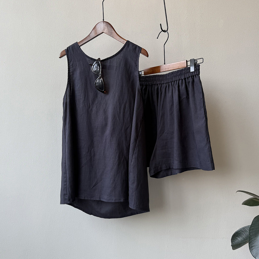 2点セット！【セットアップ】夏 韓国系 タンクトップ＋ハイウエスト カジュアルショートパンツ 2点上下セット【JZシリーズ】
