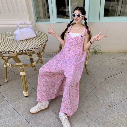 【ボトムス】夏新作 ゆったりカジュアル オーバーサイズ ピンクフラワー ジャンプスーツ【SHシリーズ】