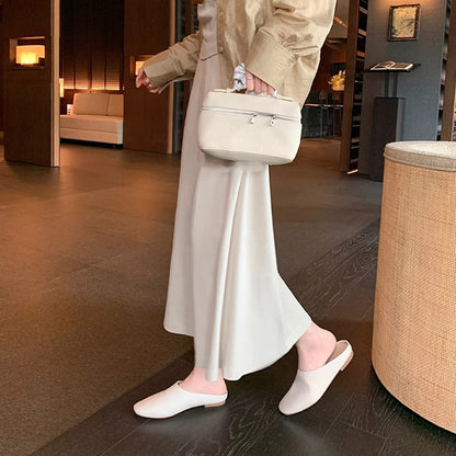 【シューズ】高級感あふれるスクエアトゥミュール｜上品♡フラットローヒールサンダル