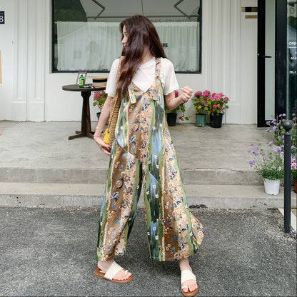 【ボトムス】夏新作 フレンチガーリー 民族風プリント デザイン感たっぷり オールインワン【SHシリーズ】