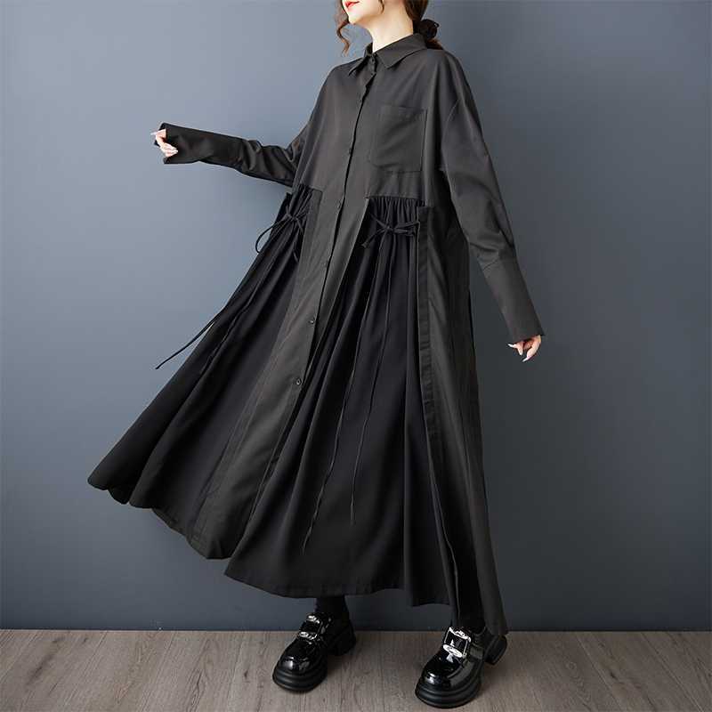 【ワンピース】春 秋 冬 アシンメトリー ウエストマーク シャツ ワンピース 【AHシリーズ】