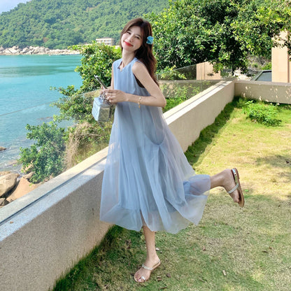 【ワンピース】大人可愛い ワンピース レディース 夏 ノースリーブ チュール 花びらシルエット ミディ丈 フェミニン【JZシリーズ】