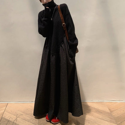 【24AW】【ワンピース】ニット 切り替え ロング 長袖 ワンピース