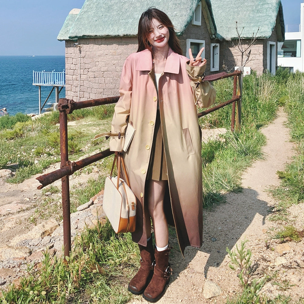 【アウター】ドーパミン系 上質感 小众カジュアル 韓国風 グラデーション トレンチコート レディース 春秋 超人気 おしゃれ ミドル丈 コート【SHシリーズ】