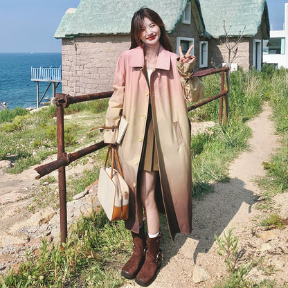 【アウター】ドーパミン系 上質感 小众カジュアル 韓国風 グラデーション トレンチコート レディース 春秋 超人気 おしゃれ ミドル丈 コート【SHシリーズ】
