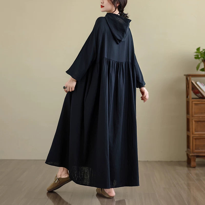 【60%OFF⭐️早い者勝ち】【ワンピース】フーディー 無地 長袖ワンピース 上品フェミニン レトロムード【JZシリーズ】