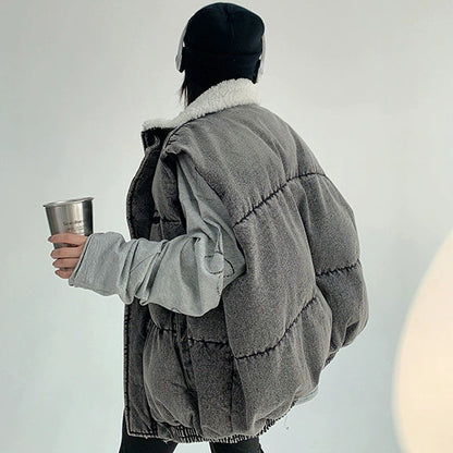 【アウター】春 秋 冬 アメリカンスタイル ヴィンテージ加工 厚手 デニム 綿入れコート【FCシリーズ】