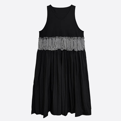 【ワンピース】春 秋 冬 Vネック チェック柄 配色 ロングノースリーブ ワンピース 【AHシリーズ】