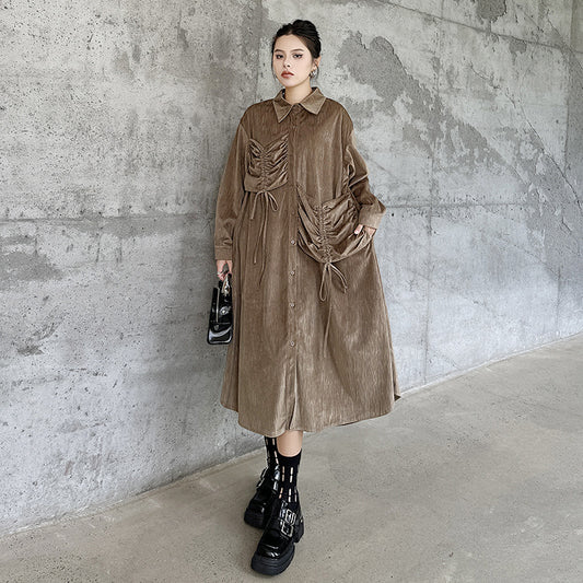 【ワンピース】フレンチレトロ 切替デザイン 大ポケット 長袖 ワンピース 秋新作 ゆったり 【JZシリーズ】