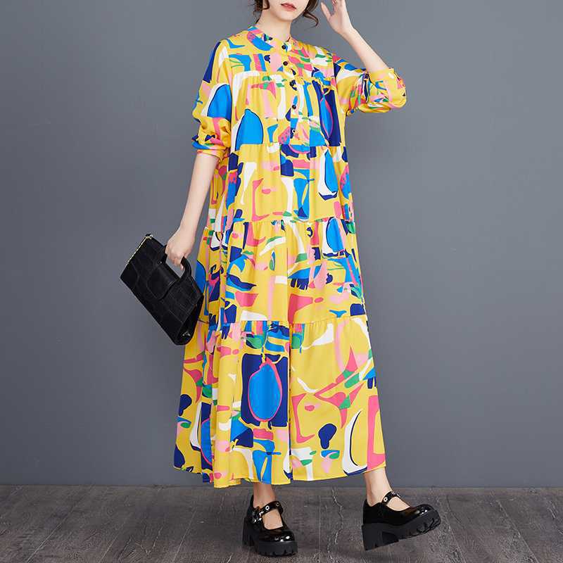 60%OFF⭐️期間限定【ワンピース】花柄 新作 大きいサイズ ゆったり ファッション プリント 切替 春夏 長袖ワンピース【SHシリーズ】