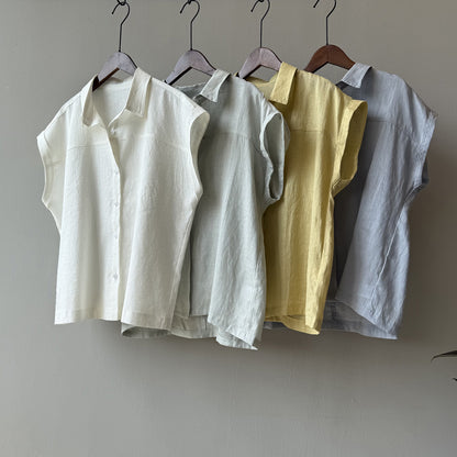 4color【トップス】リネン100% 韓国風 夏新作 無地 ゆったり 細見え シャツ【JZシリーズ】