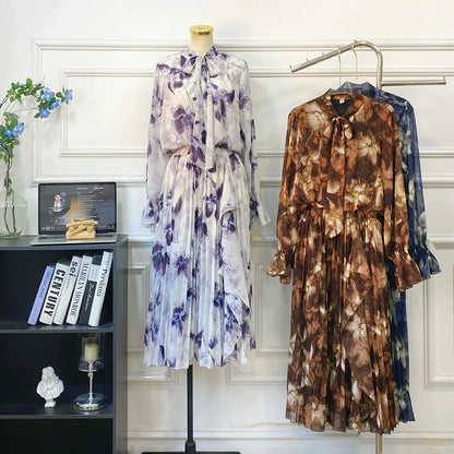 期間限定⭐️60%OFF【ワンピース】リボン付き シフォン ハイウエスト 小花柄 長袖 ワンピース 【SHシリーズ】