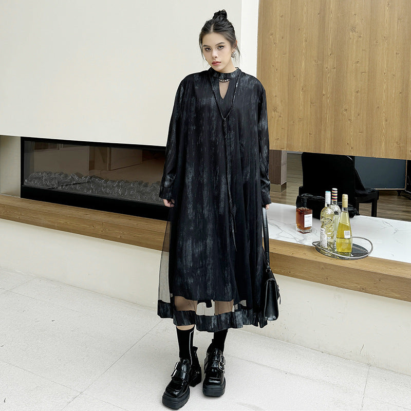 【ワンピース】春 秋 冬 チュール切替 ドッキング風 ロング ワンピース 【AHシリーズ】