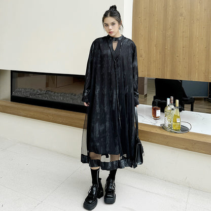 【ワンピース】春 秋 冬 チュール切替 ドッキング風 ロング ワンピース 【AHシリーズ】